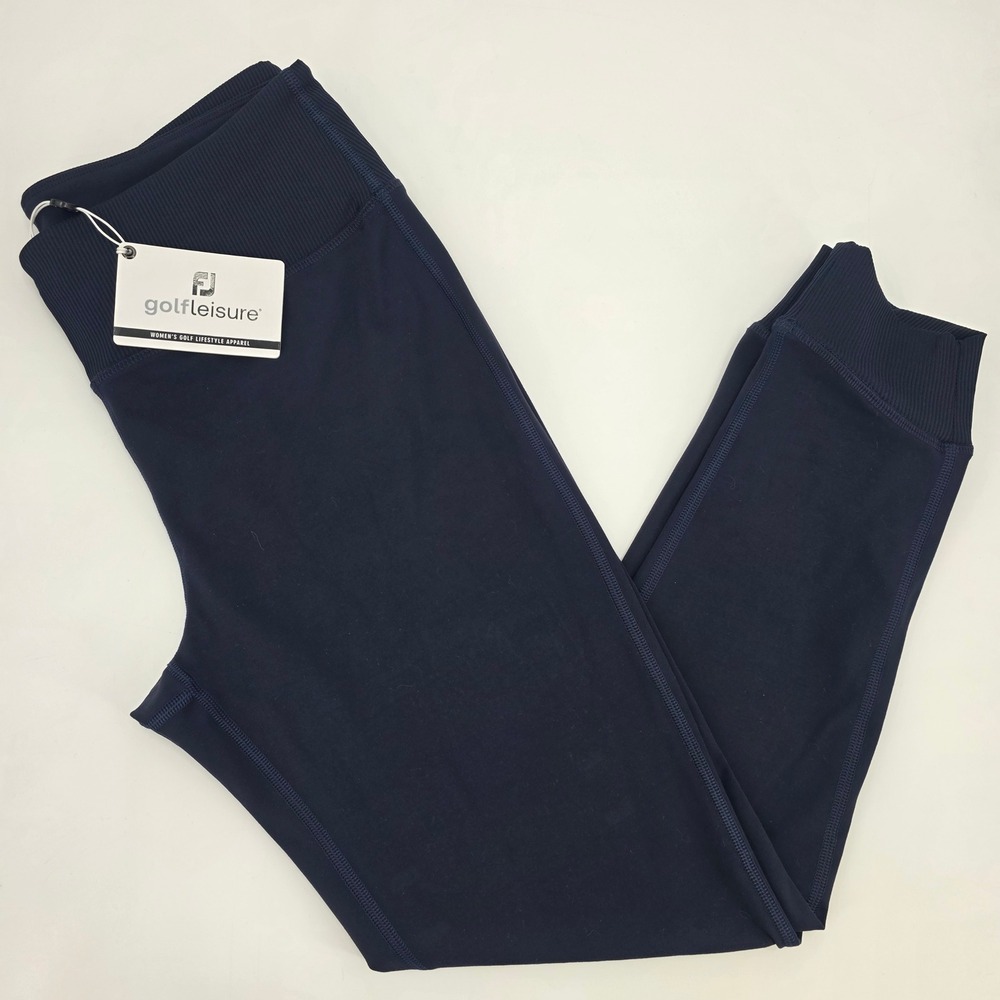 FOOTJOY GOLF LEGGINGS WOMENS LARGE BLUE RIBBED BLOCK ANKLE GOLFLEISURE STRETCH